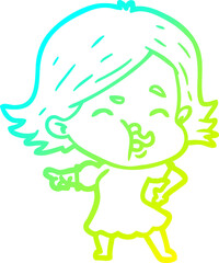 cold gradient line drawing cartoon girl pulling face