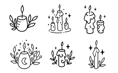 Set with Candle icons. Vector illustration. Esoteric and magic. Self care concept, relaxation and balance.