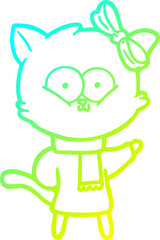 cold gradient line drawing cartoon cat
