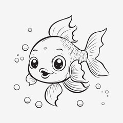 Cute Fish illustration kids coloring page