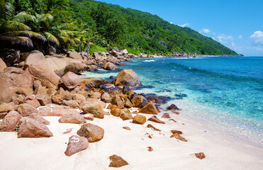Anse Cocos Beach, Island La Digue, Republic of Seychelles, Africa.