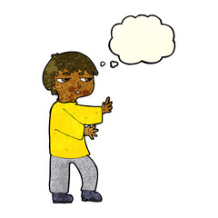 cartoon man gesturing with thought bubble