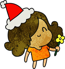 christmas textured cartoon of kawaii girl
