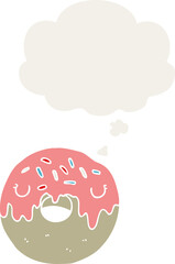 cartoon donut and thought bubble in retro style