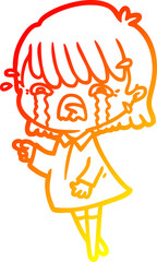 warm gradient line drawing cartoon girl crying