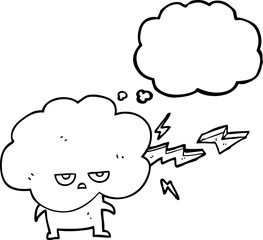 thought bubble cartoon raincloud character shooting lightning
