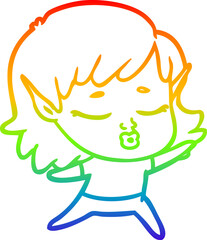 rainbow gradient line drawing pretty cartoon elf girl