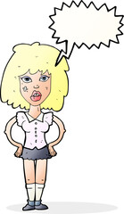 cartoon woman been in fight with speech bubble