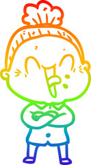 rainbow gradient line drawing cartoon happy old woman