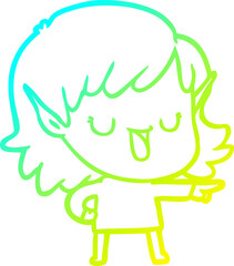 cold gradient line drawing cartoon elf girl