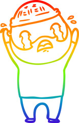 rainbow gradient line drawing cartoon bearded man crying