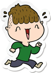 sticker of a cartoon happy boy surprised