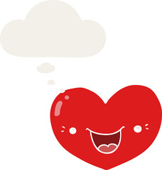 cartoon love heart character and thought bubble in retro style