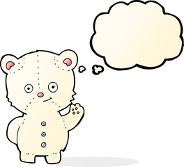 cartoon waving polar bear cub with thought bubble