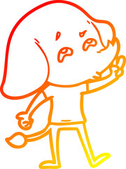 warm gradient line drawing cartoon elephant remembering