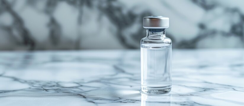 COVID-19 vaccine vial placed on marble table.