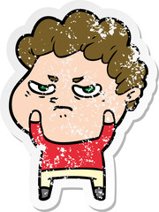 distressed sticker of a cartoon angry man