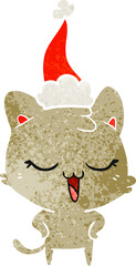 happy retro cartoon of a cat wearing santa hat