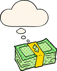 cartoon cash and thought bubble in comic book style