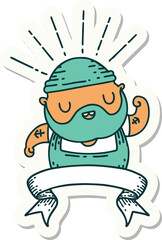 sticker of tattoo style bearded man flexing bicep