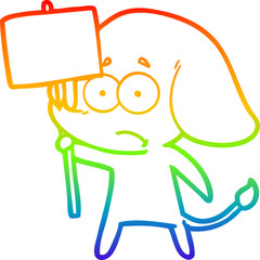 rainbow gradient line drawing cartoon unsure elephant with protest sign