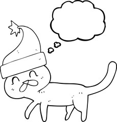 thought bubble cartoon cat wearing christmas hat