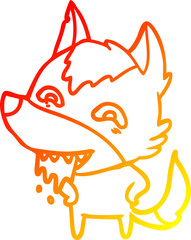 warm gradient line drawing cartoon hungry wolf