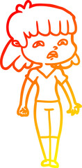 warm gradient line drawing cartoon worried woman