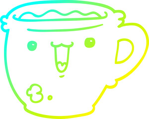 cold gradient line drawing cute cartoon coffee cup