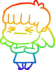 rainbow gradient line drawing cartoon angry girl