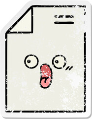 distressed sticker of a cute cartoon sheet of paper