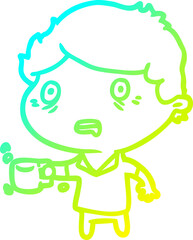 cold gradient line drawing man jittery from drinking too much coffee