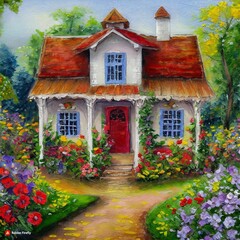 Fototapeta na wymiar Jolie petite maison avec jardin