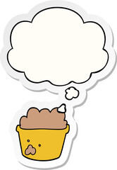 cartoon plant pot of earth and thought bubble as a printed sticker