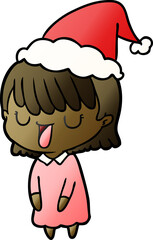 gradient cartoon of a woman wearing santa hat