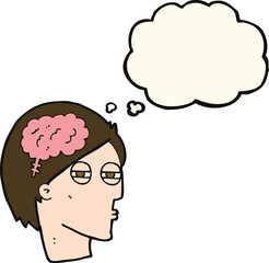 cartoon man thinking carefully with thought bubble