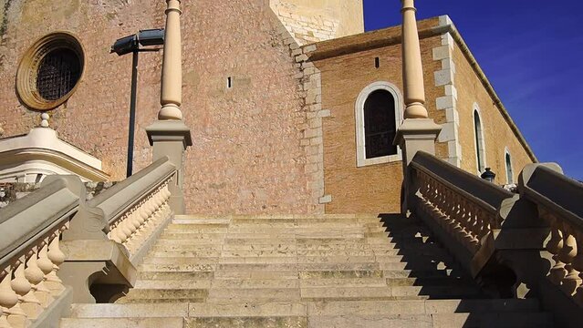 Stairs to get to Sant Bartomeu i Santa Teclala Parish Church in Sitges, Spain