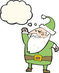 cartoon santa claus punching air with thought bubble