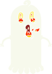 flat color style cartoon ghost with flaming eyes