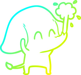 cold gradient line drawing cute cartoon elephant spouting water