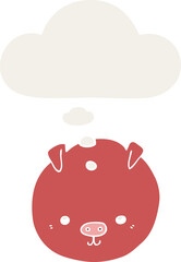 cartoon pig and thought bubble in retro style