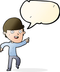 cartoon happy man with speech bubble