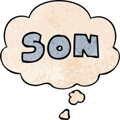 cartoon word son and thought bubble in grunge texture pattern style