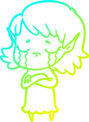 cold gradient line drawing cartoon crying elf girl