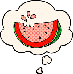 cartoon watermelon and thought bubble in comic book style