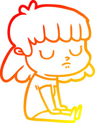 warm gradient line drawing cartoon indifferent woman