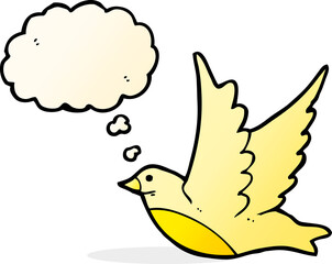 cartoon flying bird with thought bubble