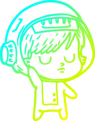 cold gradient line drawing cartoon astronaut woman