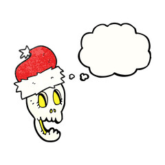 thought bubble textured cartoon christmas hat on skull