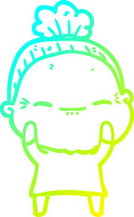 cold gradient line drawing cartoon peaceful old woman
